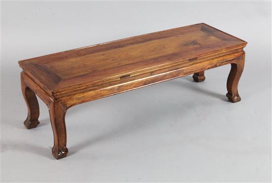 A Chinese huang huali kang table or bench, Qing dynasty with later alterations, W.33cm H.30.5cm L.97cm, various repairs